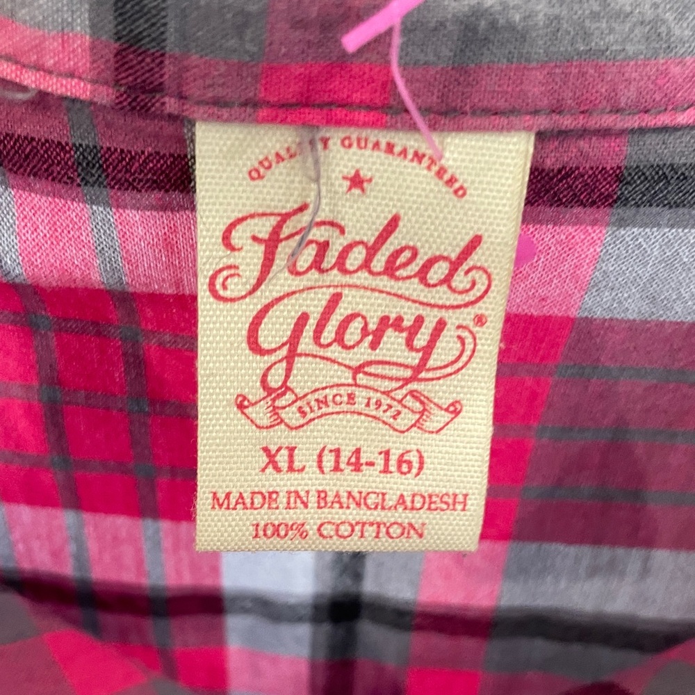 Faded glory Pink and Gray Plaid Button Down Shirt - Picture 3 of 3